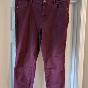 LOFT Wine Denim Pants Cropped Frayed Hem Size 14 / 32